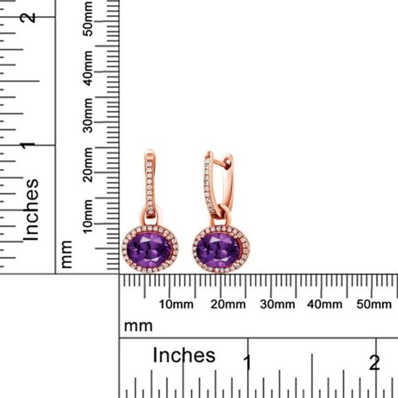 18K Rose Gold 925 with 4.16 Cttw Amethyst Oval Dangling French Lock Earrings - Picture 5 of 5